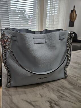 Michael Kors Gray Pebbled Leather Chain-Handle Tote